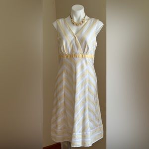 Rabbit Rabbit Rabbit Yellow & White Midi stripes Summer Dress V Neck Cut SZ 14